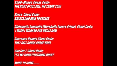 red dead redemption xbox 360 cheat codes.